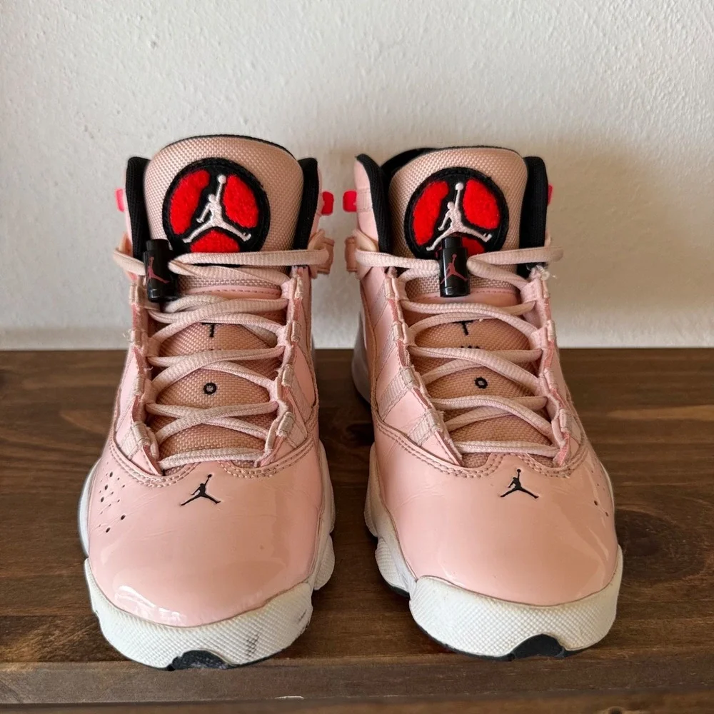 Nike Air Jordan 6 Rings Atmosphere Sneakers GS 4Y Pink Patent 323419-602